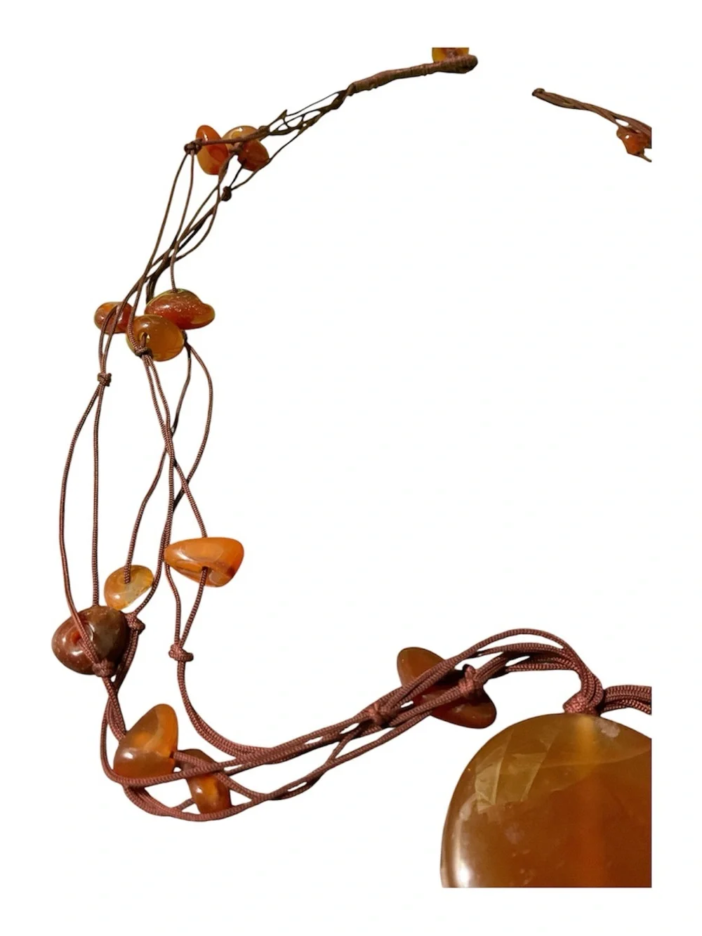 Amber-Tone Bead Pendant Necklace with Tassel